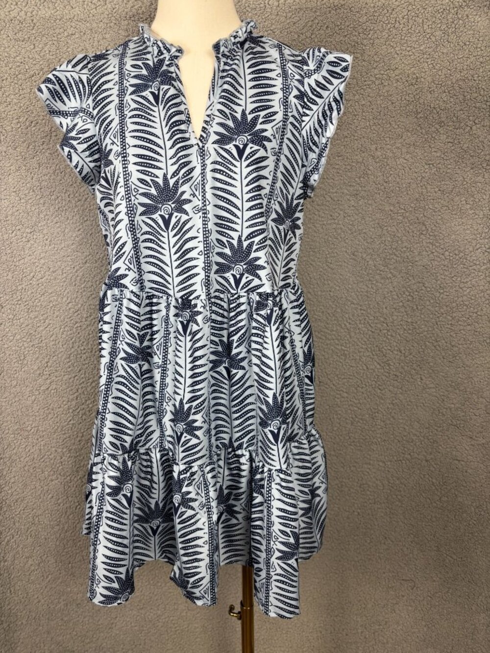 CUPSHE Women's V Neck Cover Up Mini Dress Ruffled Sleeve Tropical Print S NWT